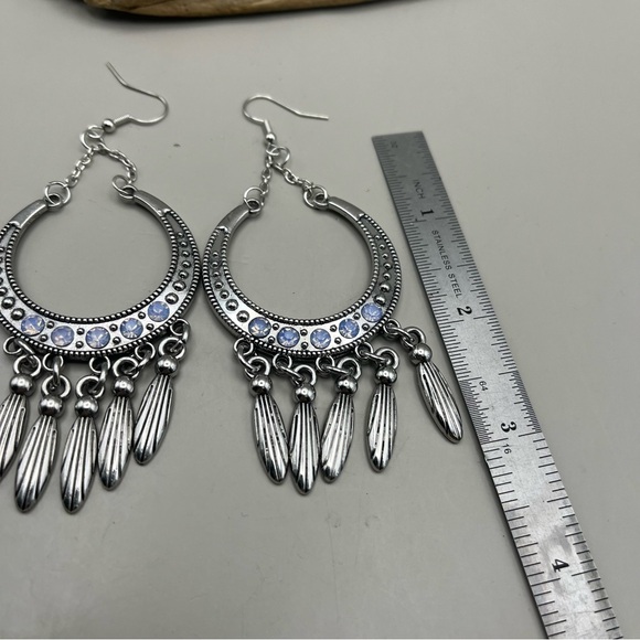 Silver and Blue Dangle Earrings - Picture 3 of 3